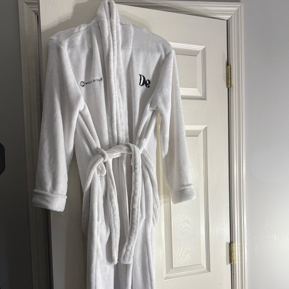 White Plush Robe with Embroidered Logo